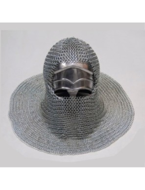Capuche en cotte de mailles d'acier à renforts Finition argentée - La Forge des Chevaliers®