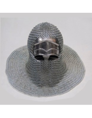 Capuche en cotte de mailles d'acier à renforts Finition argentée - La Forge des Chevaliers®