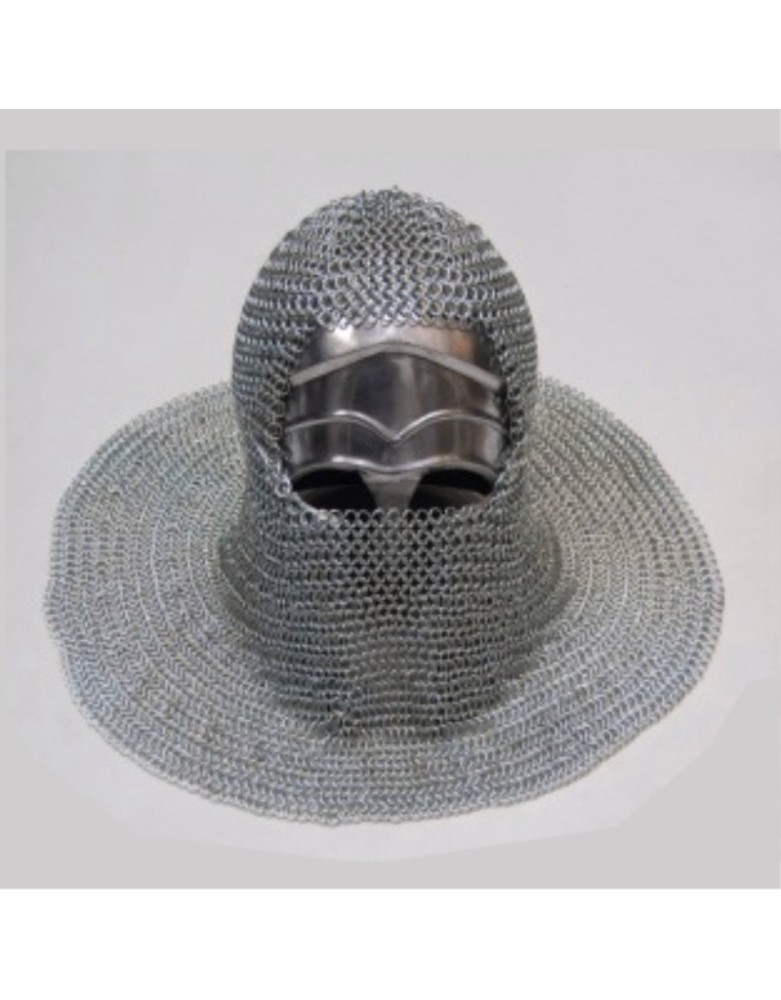Capuche en cotte de mailles d'acier à renforts Finition argentée - La Forge des Chevaliers®
