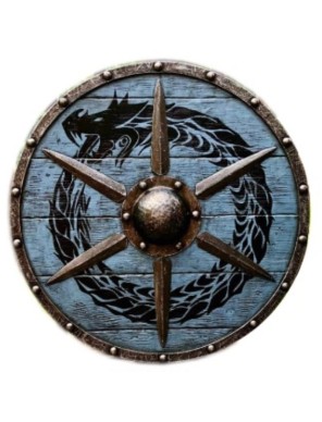 Bouclier viking rond médiéval en bois Bleu avec dragon peint