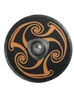 Bouclier médiéval rond en bois Peint avec ferrures 76 cm