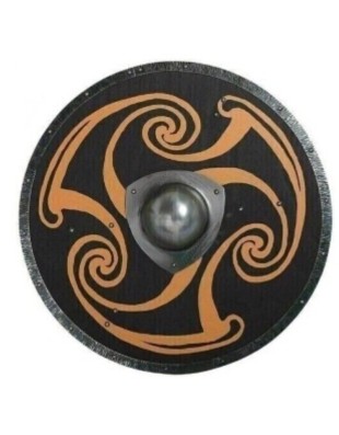 Bouclier médiéval rond en bois Peint avec ferrures 76 cm