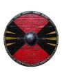 Bouclier rond médiéval en bois 76 cm Peint en rouge et noir avec ferrures