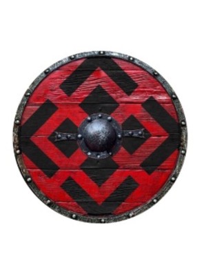Bouclier rond Viking en bois 76 cm Peint en rouge et noir avec ferrures