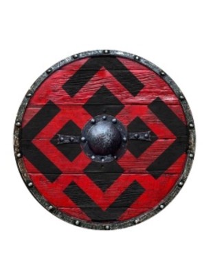 Bouclier rond Viking en bois 76 cm Peint en rouge et noir avec ferrures