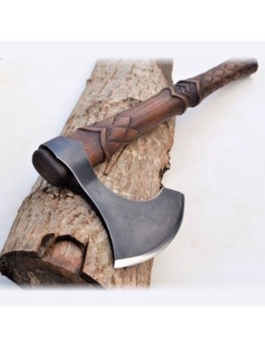 Magnifique Hache Viking manche bois décoré - LA FORGE DES CHEVALIERS®