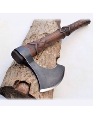 Magnifique Hache Viking manche bois décoré - LA FORGE DES CHEVALIERS®