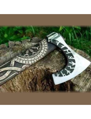 Hache Viking gravée et manche sculpté - La forge des Chevaliers®