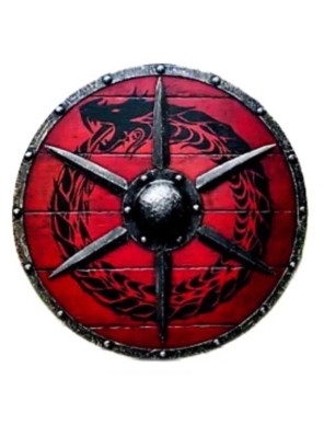 Bouclier viking Rouge avec dragon peint 61 cm