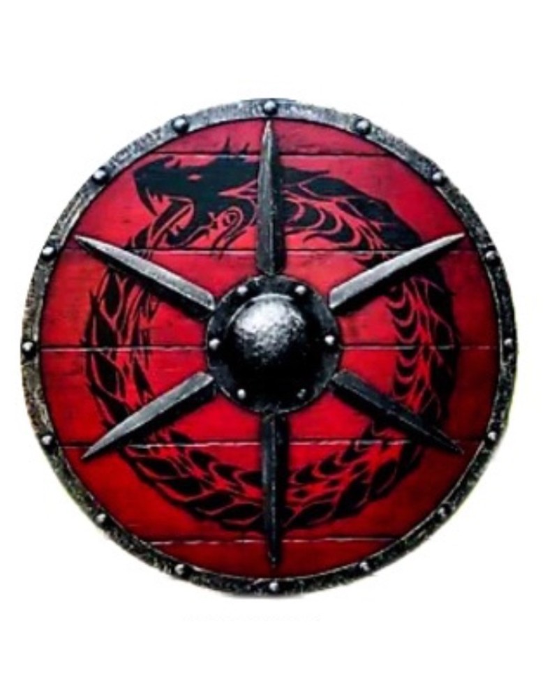 Bouclier viking Rouge avec dragon peint 61 cm