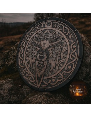 Bouclier rond Viking gravé à la main 60 cm