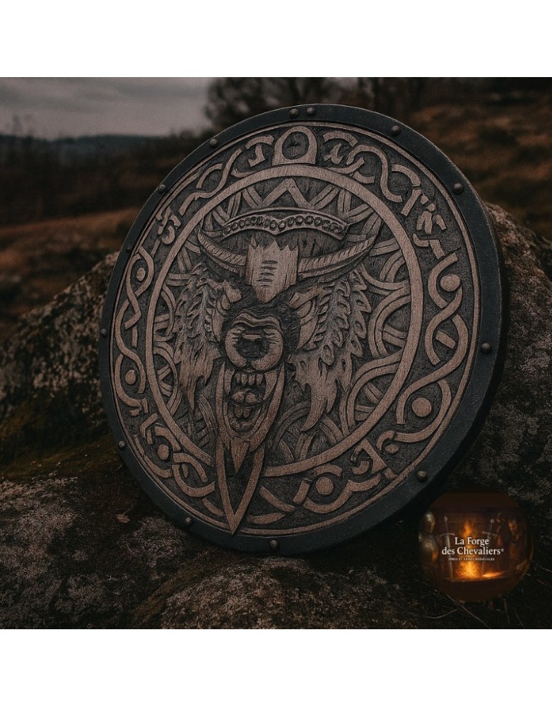 Bouclier rond Viking gravé à la main 60 cm