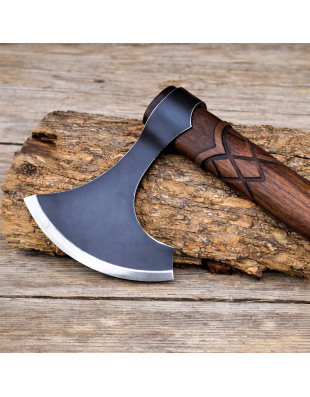 Hache Viking manche bois décoré - REF 1228