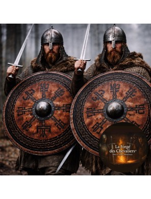Bouclier viking rond en bois et fer forgé 61 cm