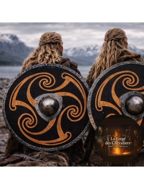 Bouclier médiéval rond en bois Peint avec ferrures 76 cm