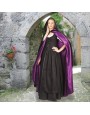Cape médiévale femme à capuche en velours noir doublée violet