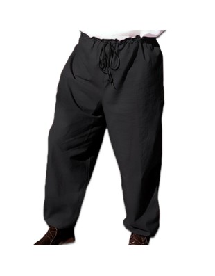 Pantalon médiéval homme à cordon en coton noir ou marron