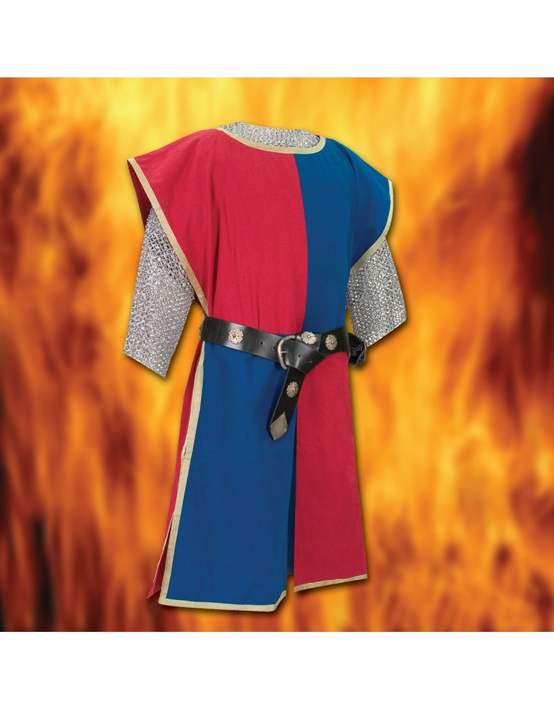 Tabard de chevalier médiéval rouge et bleu