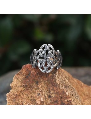 Bague celtique large en acier inoxydable – Nœuds entrelacés