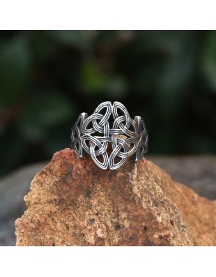 Bague celtique large en acier inoxydable – Nœuds entrelacés