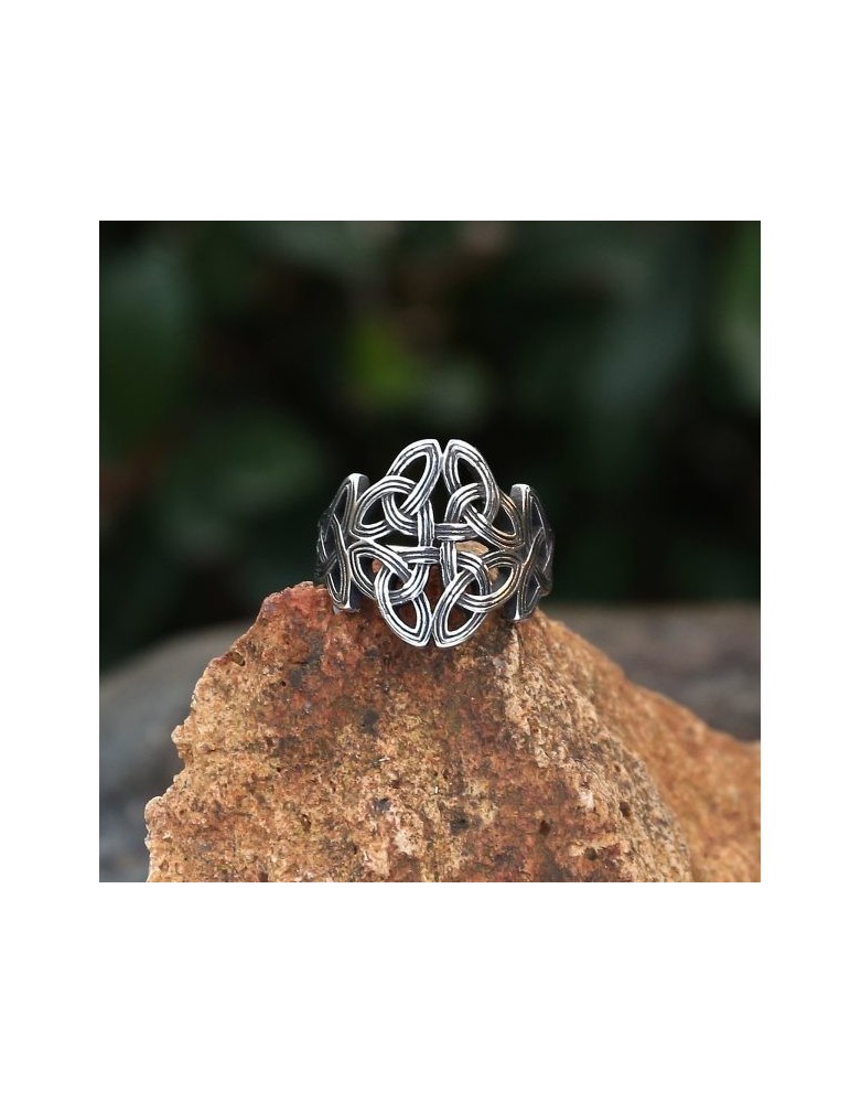 Bague celtique large en acier inoxydable – Nœuds entrelacés