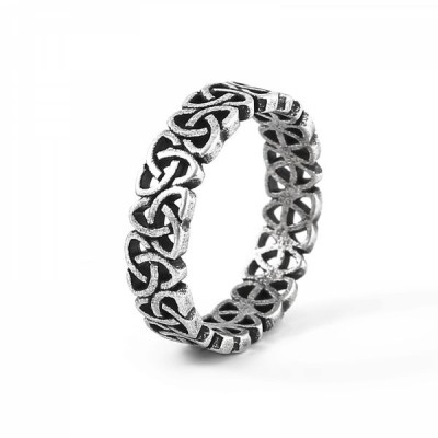 Bague celtique ajourée en acier inoxydable – Motifs entrelacés
