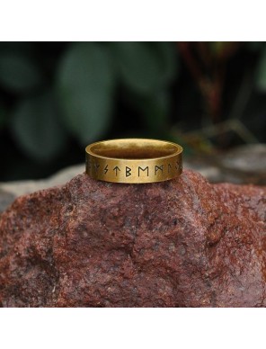 Bague runique nordique en acier inoxydable – Finition bronze