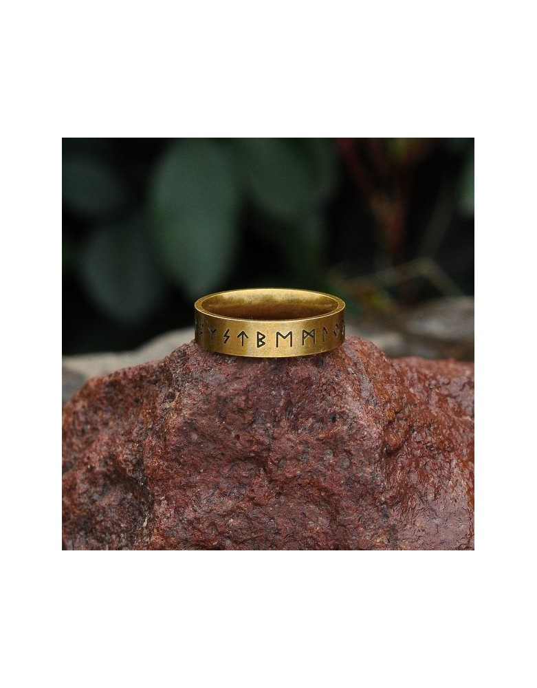 Bague runique nordique en acier inoxydable – Finition bronze