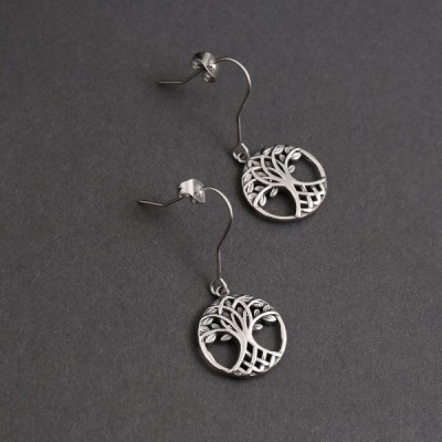 Boucles d’oreilles Arbre de Vie en acier inoxydable – Symbole celtique