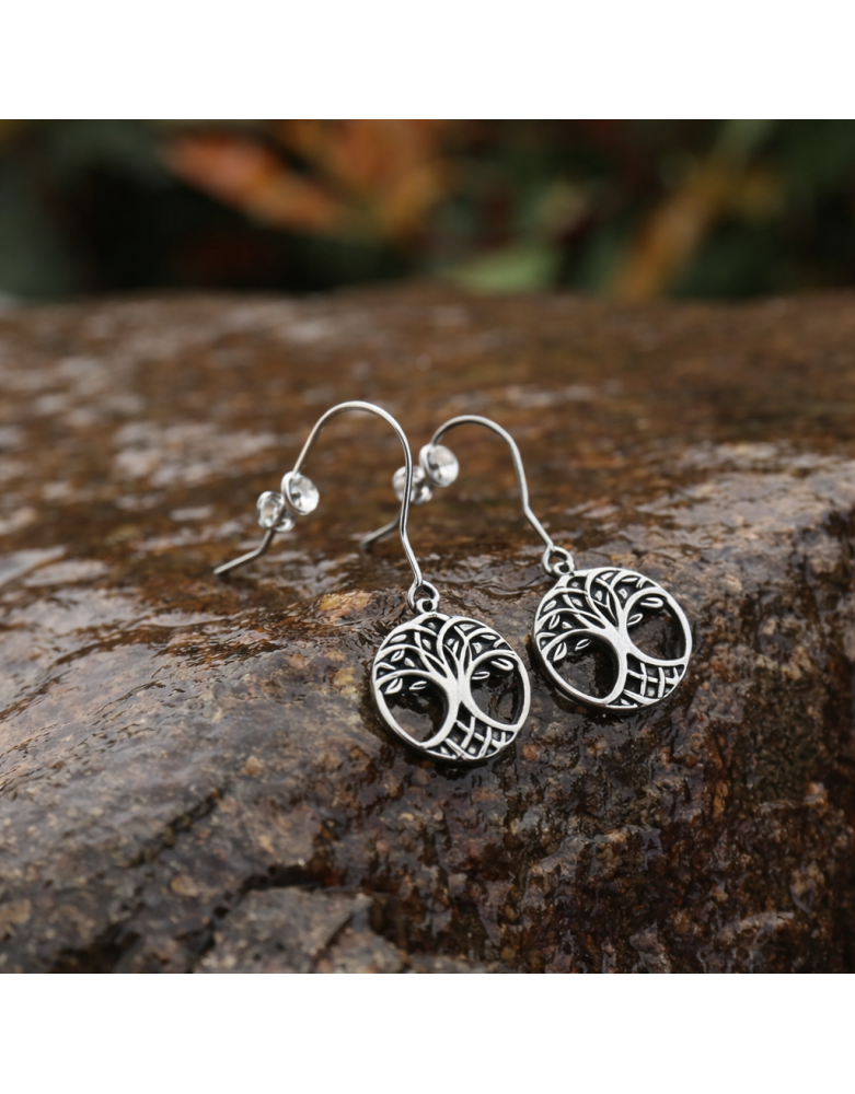 Boucles d’oreilles Arbre de Vie en acier inoxydable – Symbole celtique
