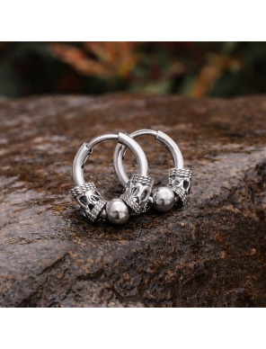 Boucles d’Oreilles Viking – Acier Inoxydable 304 Argent – Motif Crâne Nordique