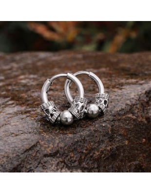 Boucles d’Oreilles Viking – Acier Inoxydable 304 Argent – Motif Crâne Nordique