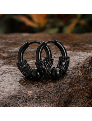 Boucles d’Oreilles Viking – Acier Inoxydable 304 Noir – Motif Crâne Nordique