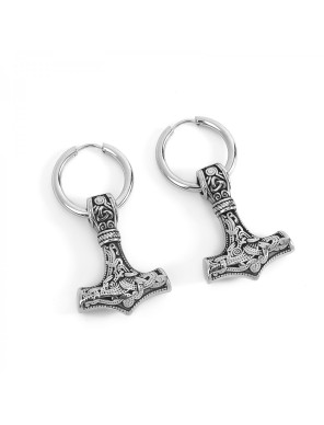 Boucles d’Oreilles Viking Mjolnir – Acier Inoxydable 304 Argent – Marteau de Thor
