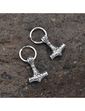 Boucles d’Oreilles Viking Mjolnir – Acier Inoxydable 304 Argent – Marteau de Thor