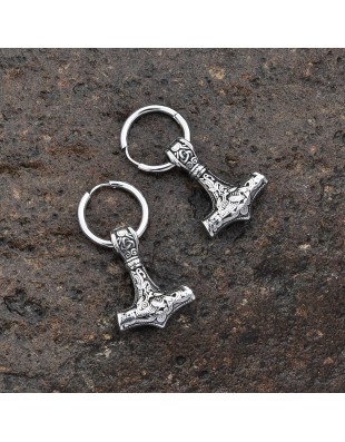 Boucles d’Oreilles Viking Mjolnir – Acier Inoxydable 304 Argent – Marteau de Thor