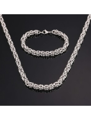 Ensemble Chaîne et Bracelet Byzantin – Acier Inoxydable 304 Argent – Style Viking et Médiéval
