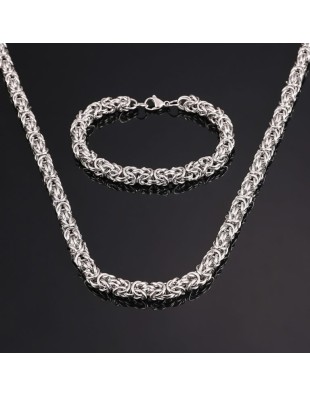 Ensemble Chaîne et Bracelet Byzantin – Acier Inoxydable 304 Argent – Style Viking et Médiéval
