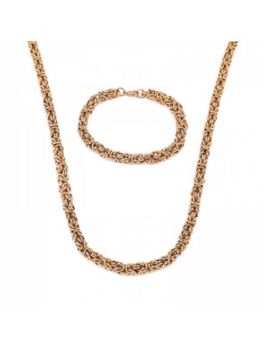 Ensemble Chaîne et Bracelet Byzantin Doré – Acier Inoxydable 304 PVD