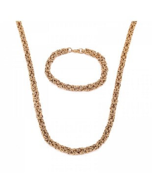 Ensemble Chaîne et Bracelet Byzantin Doré – Acier Inoxydable 304 PVD