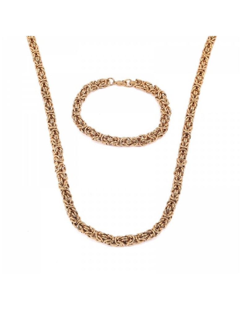 Ensemble Chaîne et Bracelet Byzantin Doré – Acier Inoxydable 304 PVD