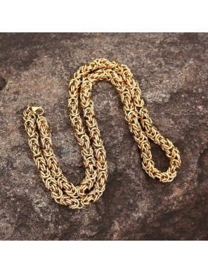 Ensemble Chaîne et Bracelet Byzantin Doré – Acier Inoxydable 304 PVD