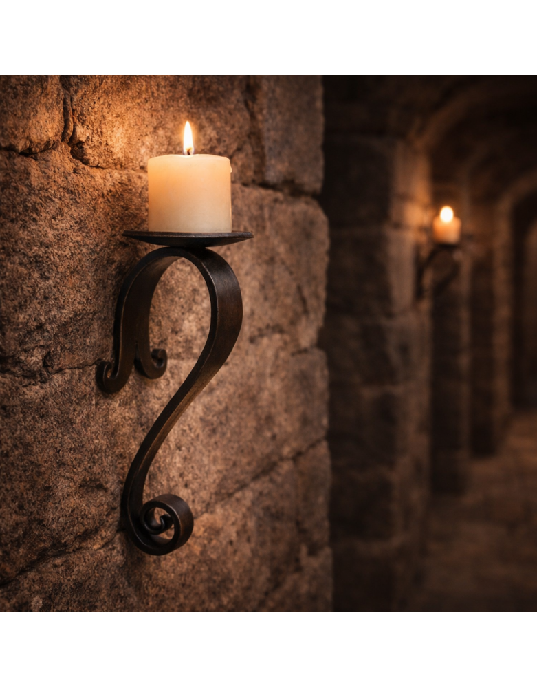 Bougeoir Mural Médiéval en Fer Forgé – Fabrication Artisanale – 20 × 8 cm