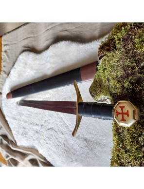 Épée de Templier 68 cm dans un fourreau en cuir