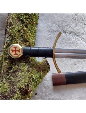 Épée de Templier 68 cm dans un fourreau en cuir