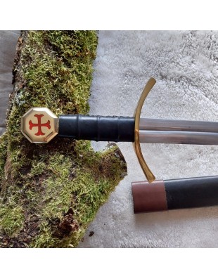 Épée de Templier 68 cm dans un fourreau en cuir