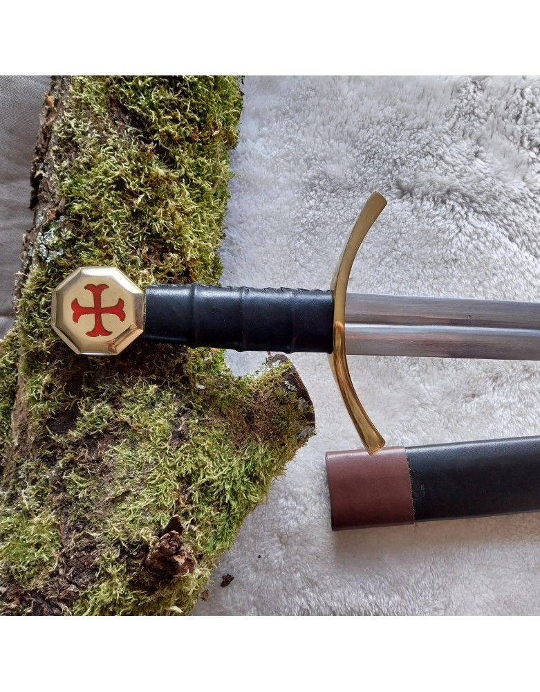 Épée de Templier 68 cm dans un fourreau en cuir