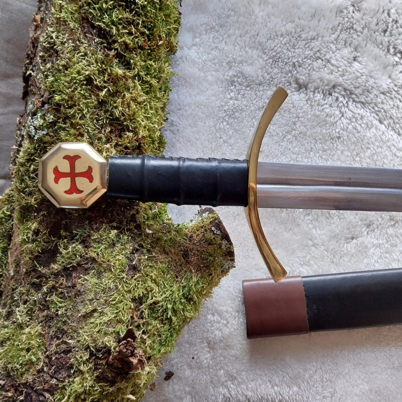 Épée de Templier 68 cm dans un fourreau en cuir