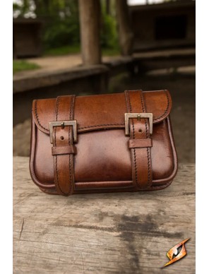 Sacoche médiévale Warrior Grand en cuir marron