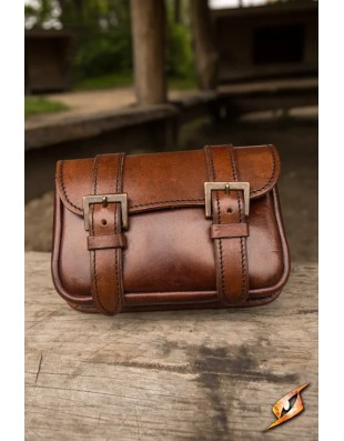 Sacoche médiévale Warrior Grand en cuir marron